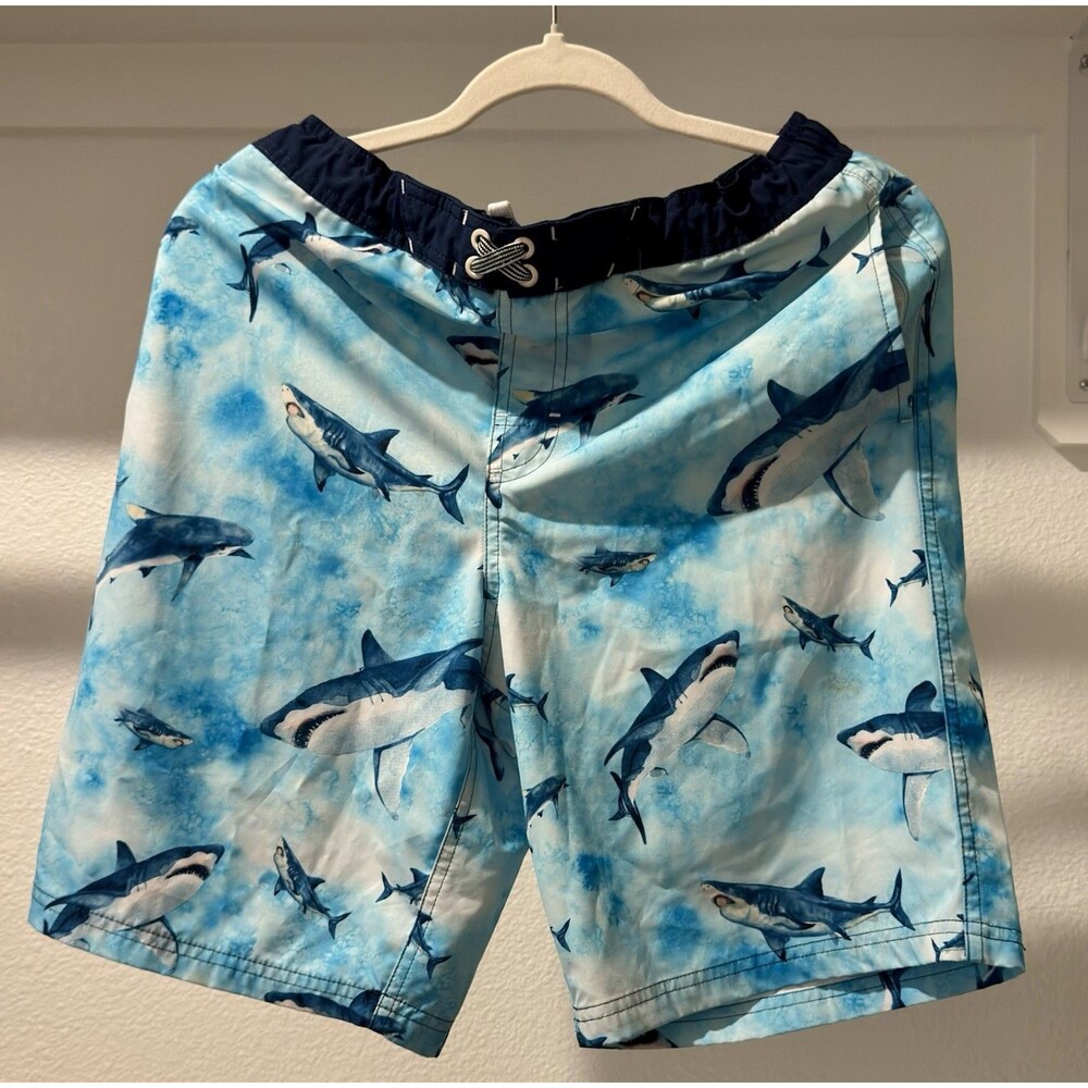 Wonder Nation Shark Print Board Shorts Swim Trunks Blue Navy Waistband